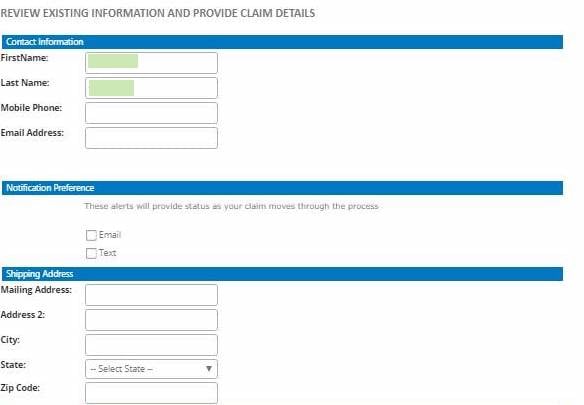 Screenshot of where customers can input or update their contact information